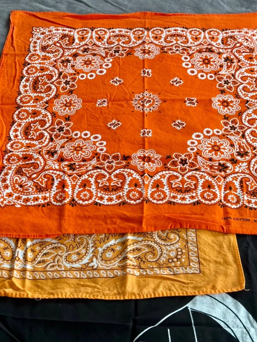Lot of Skull Gas Mask Cotton Bandanas Black (4) + Orange Paisley Bandanas (2)